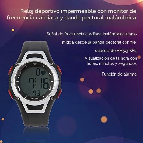 Reloj deportivo impermeable con monitor de frecuencia cardíaca inalámbrico de 3 metros, negro