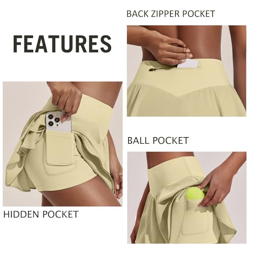 Image of PINSPARK Womens Tennis Skirt Pleated High Waisted Golf Skort with 3 Pockets