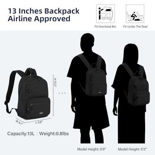 Image of HanTrip Carry On Travel Backpack For Men Women, 13 Inch Small Mini Work Bag Personal Item Backpacks, Camping Back Pack Lightweight Hiking Daypack For Office Nurse Commuter (Black)