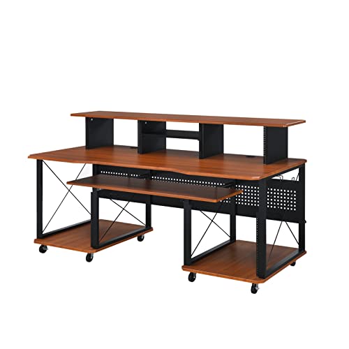 Escritorio de estudio de grabación de música de 72 pulgadas con estante para teclado de piano y soportes, mesa de madera para músicos, diseño funcional con estante inferior Sto