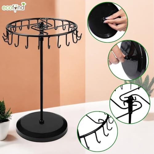 Image of ecofynd 24 Hooks Metal Rotating Jewelry Organizer Stand, 14-Inch Durable & Rust-Resistant Display Earring, Necklace, Bracelets, Chain, Rings Collection Hanging Holder, Perfect for Home & Travel(JS005)