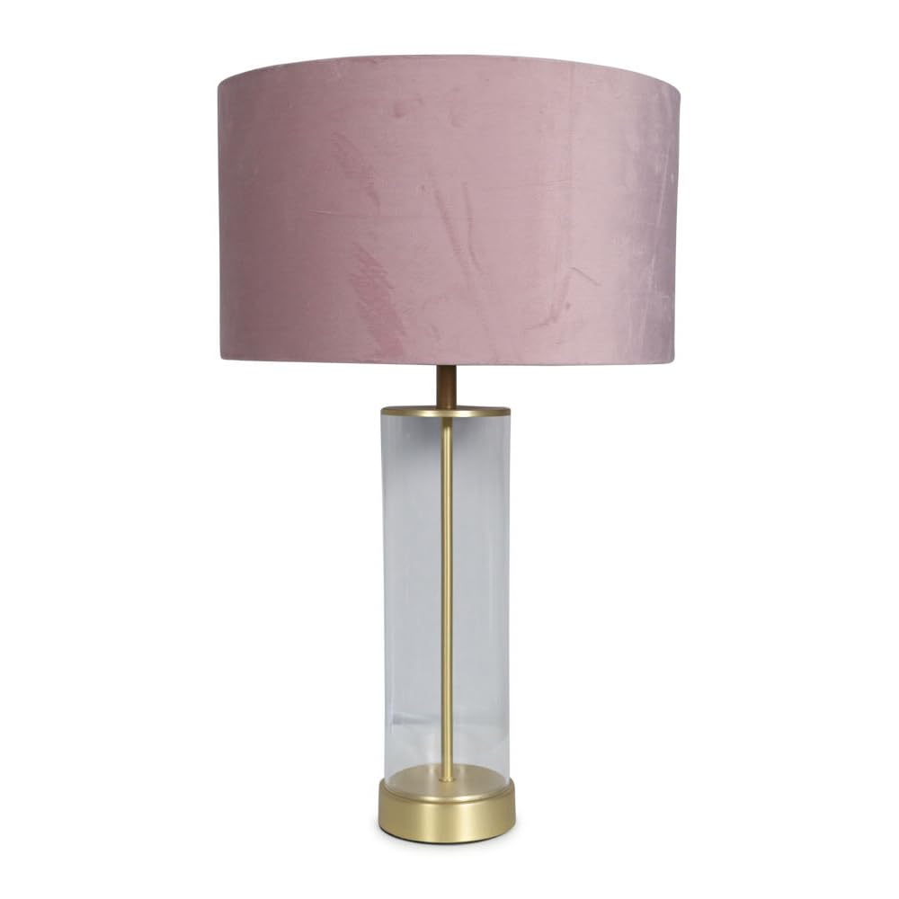 ValueLights | Clear Tube and Gold Metal Bedside Table Lamp with a Blush Pink Velvet Shade | Table Lamps, Home Décor & Improvement Essential