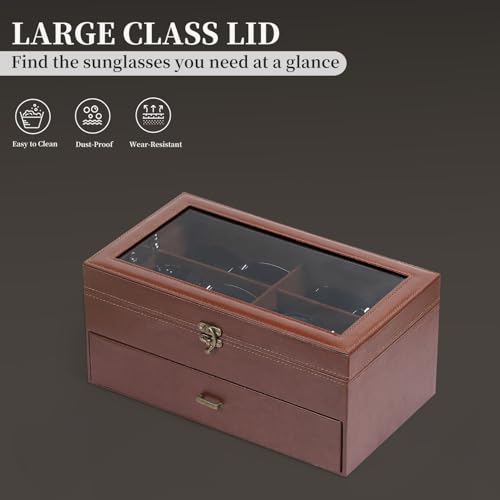 Image of AUTOARK Leather & Velvet 12 Piece Eyeglasses Display Case,Coffee,AW-164 | Clear Lid,Storage and Sunglass Organizer,Drawer Lockable
