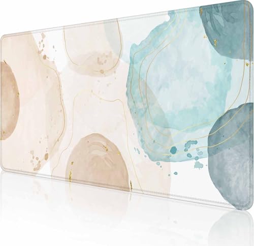 Large Gaming Mouse Pad with Stitched Edges, Desk Mat Extended Keyboard Pad, Non-Slip Rubber Base Desk Pad for Keyboard and Mouse, 35.4X15.7 inch,Boho Bubble Watercolor