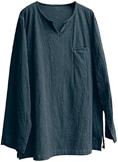 Mens v Neck t Shirts, Spring Linen Long Sleeve Blouse Casual Brief Shirts