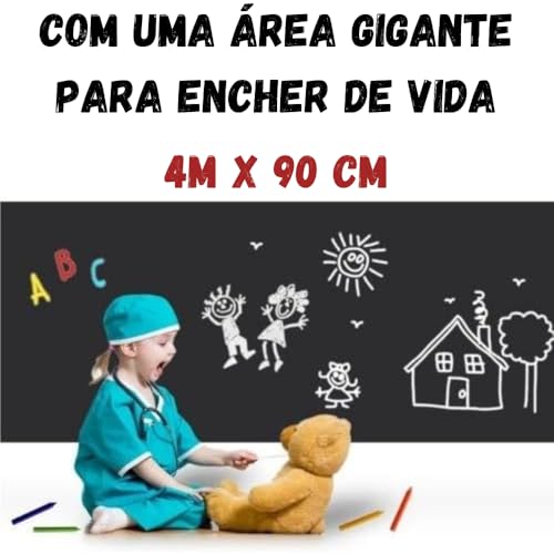 Adesivo de Parede Autocolante Lousa Quadro Negro, 4m x 90cm, Decoração e Escrita Criativa, Acompanha