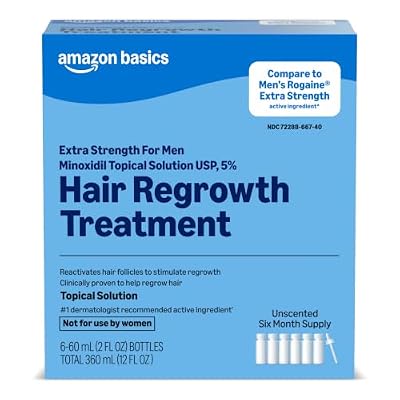Amazon Basic Care Minoxidil Topical Solution USP, 5 Percent, Hair Regrowth Treatment for Men, Extra Strength, 12 Fluid Ounces