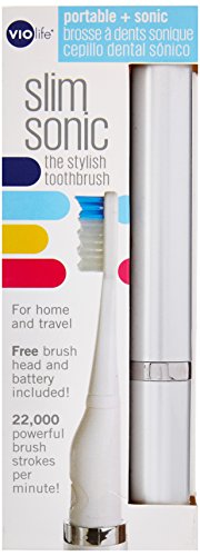 Slim Sonic Electric Toothbrush - # VSS104 Silver by Violife for Unisex - 3 Pc Set Toothbrush, Additional Brush Head, AAA Battery