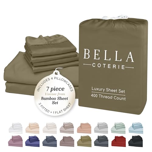 Bella Coterie 7 Piece Bamboo Viscose Split King Sheets, Organically Grown