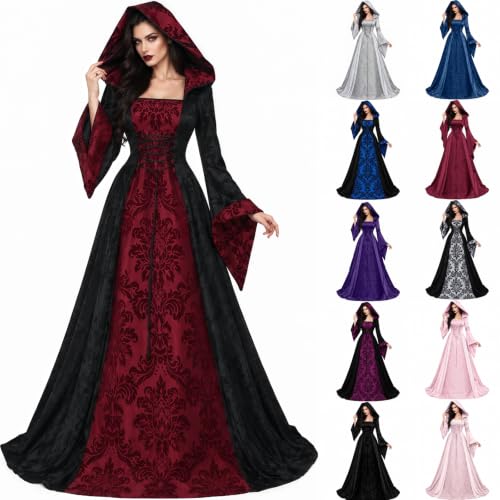 LUOJIABAOFU Witch Dress,Gothic Clothes for Women Renaissance Medieval Vintage Dress Witchy Dresses Adult 2026 Halloween Party Costumes(02_Red,Large)
