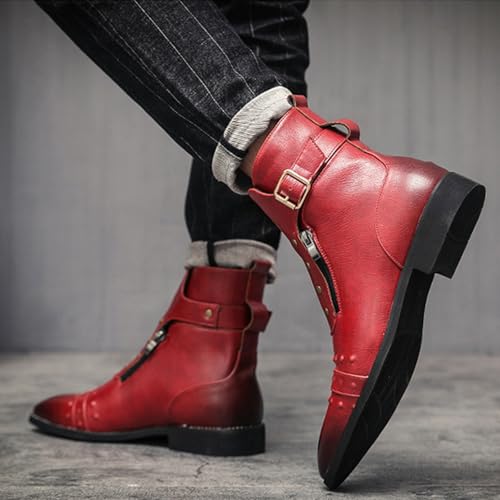 Men'S Vintage Leather Chukka Ankle Boots With Side Zipper Fashion Pointed Toe Low Chunky Heel Non-Slip Casual Ankle Boots Suitable For Business Work Driving4
