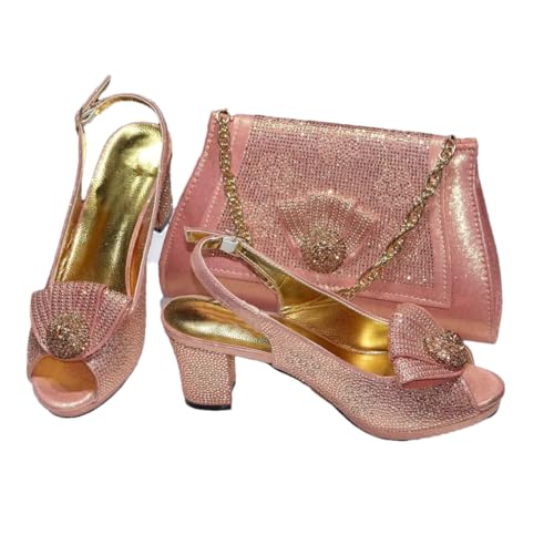 Women Italian Design Wedding Shoes and Bag Full Diamond Decoration Metal Closure Bags