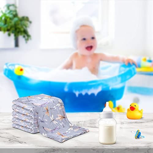 Image of Baby Washcloths Cotton Dragonfly Baby Muslin Washcloths Soft Baby Face Towel for Newborn Infants Baby Wipes, 11.8 X 11.8 Inch, 5 Pack Lilac
