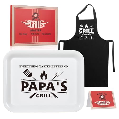 Ithmahco Papa Father's Day Gift, Grilling Father’s Day Gift Set for Papa – Engraved Plate & Grill Apron – Best Pawpaw Gifts from Grandkids