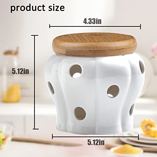 Mekbok Garlic Keeper,Garlic Keeper For Counter,White Ventilated Garlic Container,Ceramic Garlic Storage Container With Bamboo Lid #TOP5