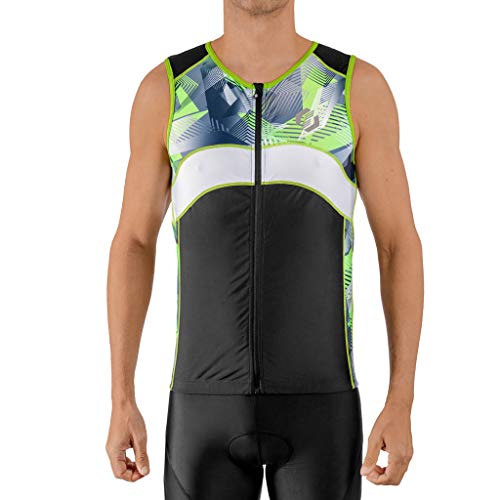 SLS3 Camiseta de triatlón para hombre, camiseta de triatlón, camiseta de triatlón, camiseta de triatlón, camiseta de manga corta para hombre, Geo negro/verde., Medium Cover