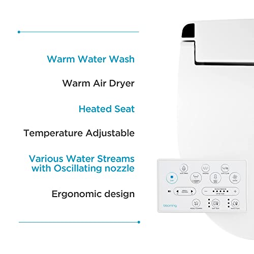 Blooming Nb-R1260R Bidet Toilet Seat (Round) - Smart Toilet Seat With Stainless Steel Nozzle, Warm Water, Dryer, Heated Seat, Sittable Lid, Led Nightlight - White Round Attachment With Remote Control #TOP1