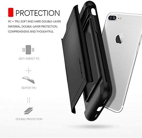 GAOAG Wallet Phone Case for iPhone 7 Plus/iPhone 8 Plus Heavy Duty Case with Dual Layer Card Holder Slot Sliding Cover Scratch Resistant Protective Hard Shell Gold