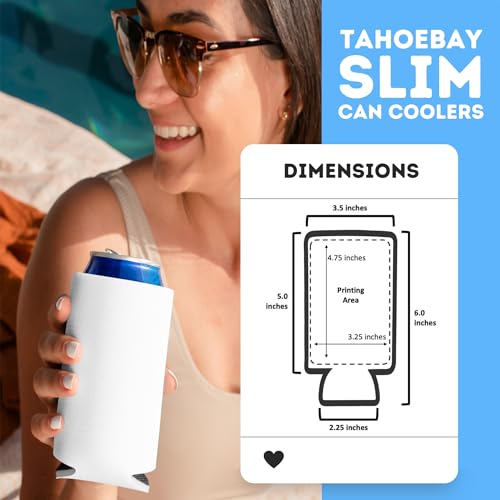 TahoeBay Slim Can Cooler Sleeves (12-Pack) Skinny Tall Cans 12 Oz Bulk Thin Seltzer Fit Sublimation Blanks for Vinyl Plain Blank Foam Beer Bottles Black White Assorted Solid Set (White)