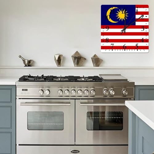 Horloge murale sans bruit de tic-tac motif Malaisie en bois artisanal - 8
