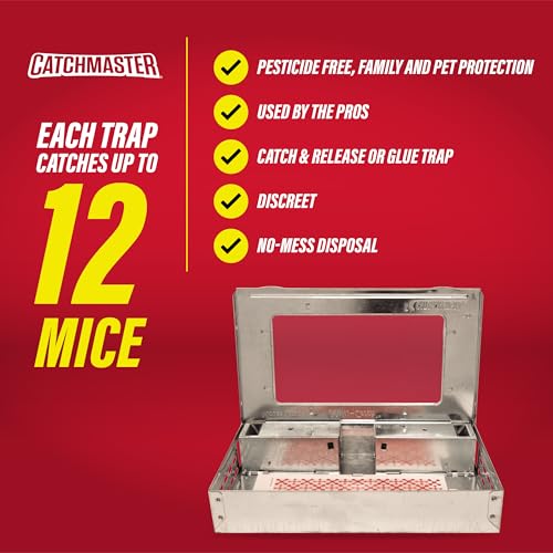 Catchmaster Multi-Catch Mouse Trap 3-Pack, Humane Mouse Traps Indoor for Home, Includes Replaceable Glue Board, Live Catch Pest Control for Garage & Shed