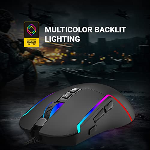 Image of Ant Esports GM330 RGB Optical Wired Gaming Mouse - Black, Multicolor Backlit Lighting, 12800 DPI Optical Sensor, Light Weight and Flexible Braided Cable