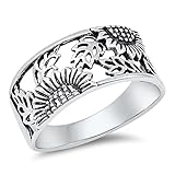 CHOOSE YOUR COLOR Sterling Silver Filigree Sunflower Ring