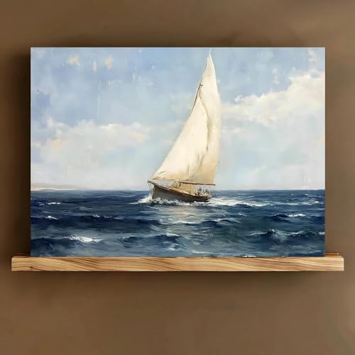 LTjiajuypd Stampa su tela Barca a vela in mare, dipinto nautico con sistema di aggancio, decorazione murale costiera pronta da appendere per soggiorno (60x90 cm)