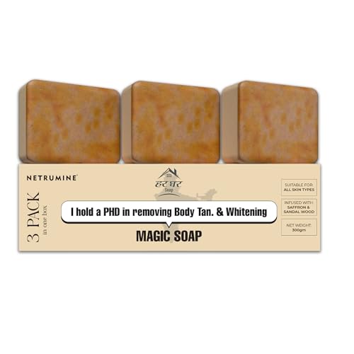 Image of Magic Soap 3 Pack Bath Soap Bar for Deep Cleansing Tan Removal Skin Brightening with Saffron Sandalwood Suitable for All Skin Types Daily Bath Soap | 100g (Each)