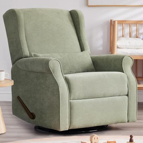 Nursery Swivel Glider Recliner,Rocking Chair Nursery with Footrest,Rocking Recliner Chair for Nursery,Glider Rocker Recliner for Living Room & Bedroom,Green