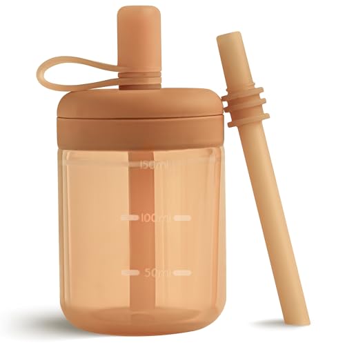 Image of Moonkie Baby Straw cup | Silicone Toddler Sippy Cup Training Cup with Straw Lid | BPA-Free Drop-Proof Baby Cup | Baby Led Weaning | 6 Months+, 5 oz, 1pack