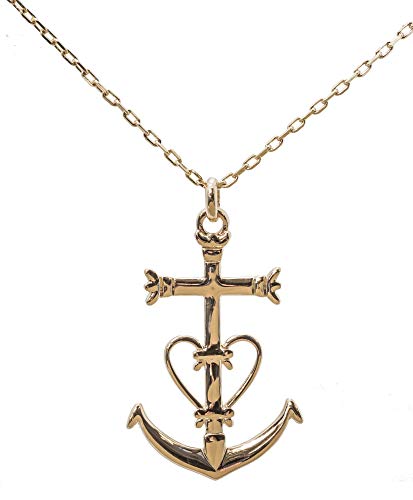 pendentif grande croix de camargue des saintes maries, ensemble collier grande croix camarguaise plaqué or et chaine en 50cm avec boite ecrin