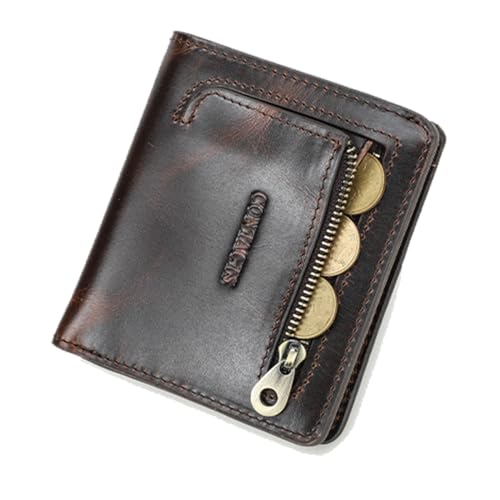 Contacts Full Grain Leather Small Wallet for Women and Men RFID Blocking Card Holder Slim Bifold Coin Purse Mini Pocket Wallet (Brown)