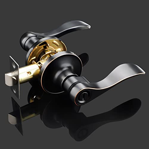 4 Pack Door Handles Interior Door Knobs, Oil Rubbed Bronze Door Levers For Bedroom Bathroom, Keyless Privacy Door Lockset - Locked Inside, Keyless Door Locks With Elegant Wave Door Handle #TOP1