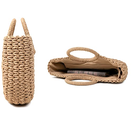 FARVALUE Summer Women‘s Beach Straw Bag Handwoven Straw Tote Casual Handbag with Silk Ribbon4