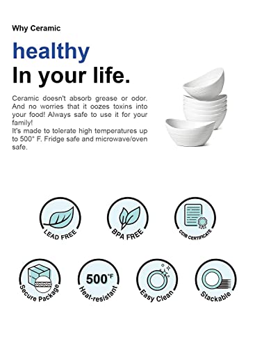 Le Tauci Ice Cream Bowls 10 Ounce, Ceramic Small Bowls For Side Dishes, Dessert, Snack, Fruit, Dipping Sauce Bowls, Microwave Oven Dishwasher Safe - 5.5 Inch, Set Of 6, White #TOP7