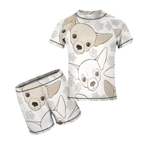 Chihuahua Dog and Paw PrintChildren's Swimsuits Boys Two Piece Suit8-10Y（130cm）
