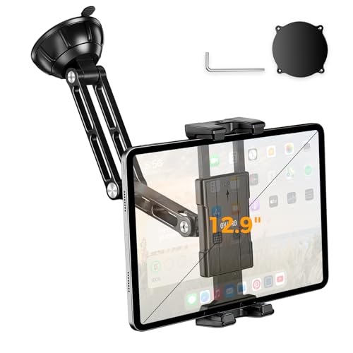 OHLPRO Tablet Halterung Auto Vorne aus Aluminium iPad Autohalterung Saugnapf für Windschutzsche und Armaturenbrett Tablethalterungen für iPad Air Mini Pro Galaxy Tab iPhone und Andere 5-13 Geräte