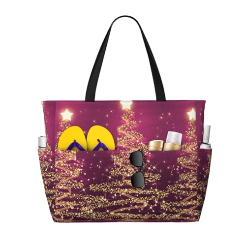 Grand sac fourre-tout rose violet au design arbres étincelants
