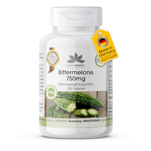 Bittermelone 750mg - 120 Tabletten - hochdosiert - vegan - mit Chrom | HERBADIREKT by Warnke Vitalstoffe - Deutsche Apothekenqualität