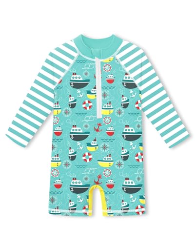Image of BesserBay Baby Boy Swimsuit UPF 50+ Zip Front Long Sleeve Snaps Bottom One Piece Rash Guard 0-36 Months