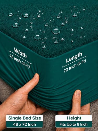 Image of Waterproof Mattress Protector 48x72 inch (4x6ft) | Elastic Fitted Bedsheet | Soft & Durable Gadda Cover Dustproof By Bharat Griha BG16 (Green, Single 48x72 inch (4x6ft), Mattress Cover)