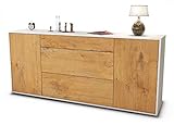 Stil.Zeit Sideboard Eleonora - Korpus Weiss matt - Front Holz-Design Eiche (180x79x35cm) Push-to-Open Technik & Leichtlaufschienen