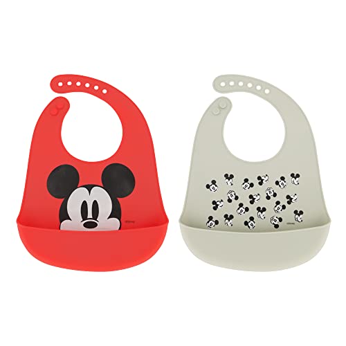 Image of Disney 2-Pack Unisex Baby & Toddler Silicone Bibs with Food Catcher, Soft Waterproof Feeding Accessories