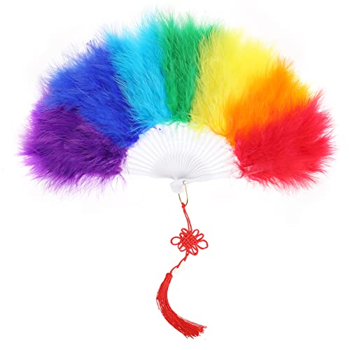 MWOOT Pride Federn Fächer, LGBTQ+ Regenbogen Marabu Federfächer, Pride Fächer for Pride Parade, Gay Lesbian LGBT CSD Pride Accessoires Handfächer, Pride Kostüm Deko Zubehör