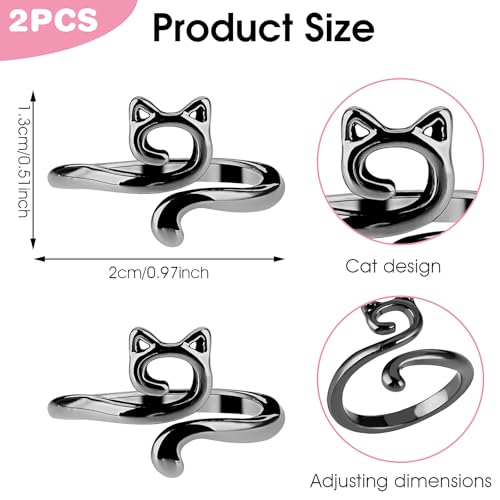 Image of YUXIANLB Adjustable Metal Crochet Rings with Cute Cat Ears 2PCS Yarn Guide Tension Rings for Faster Knitting Open Finger Hook for Beginners Knitting Accessories for Crafting Gift for Mothers Grandmas