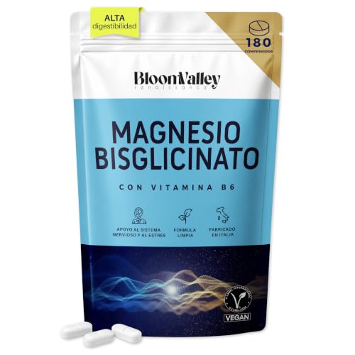 MAGNESIO BISGLICINATO - 180 COMPRIMIDOS (Suministro para 3 meses) | Bisglicinato de Magnesio | Magnesio con Vitamina B6 | 300 mg de magnesio elementar | Glicinato de Magnesio
