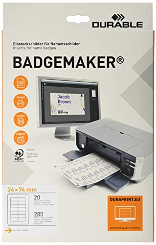 Durable BADGEMAKER Inserts 280 WHT blanches pour porte-badge A4