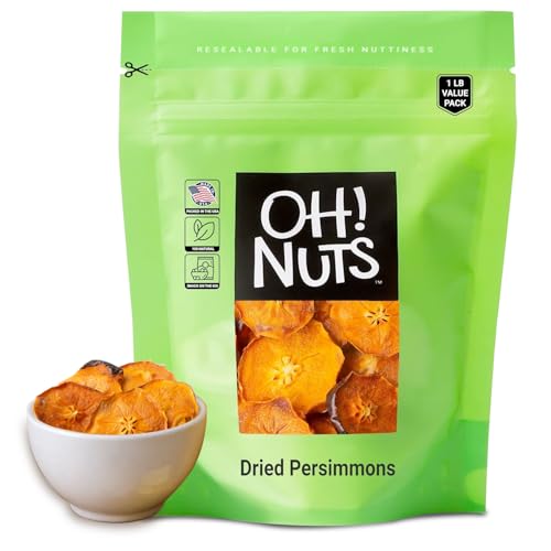 Oh! Nuts Dried Persimmons, 1 Lb - Dried Fruit Slices, No Added Sugar, Dried Fruit Chunks, Packaged In New York Zip Closure Plastic Bag For Exceptional Freshness By Oh Nuts