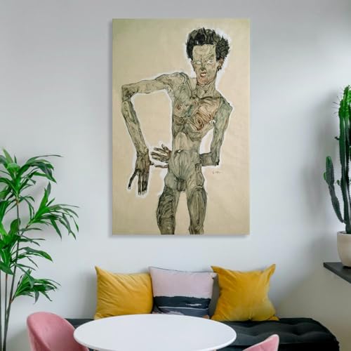 Poster Grimacing 1910 Schiele impression sur toile pour décoration d'intérieur 50x75 cm
